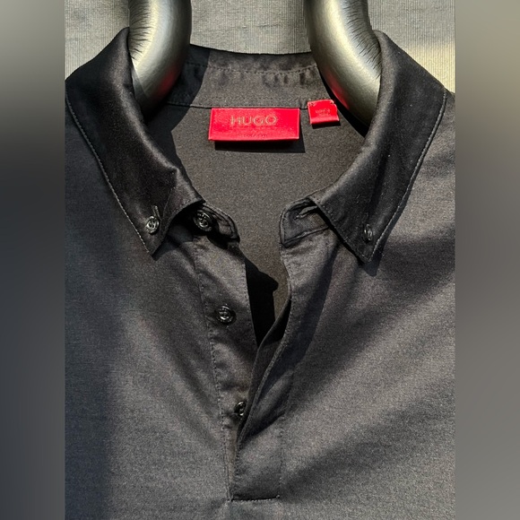 Hugo Boss Sz L Red Label short sleeve silky black polo shirt NWOT button collar - Picture 6 of 10